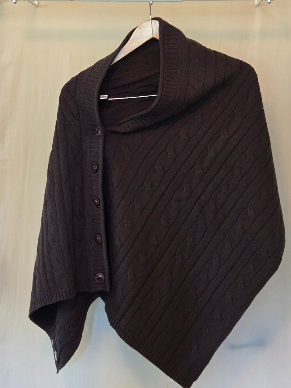 LOFT Wool Blend Cable Knit Poncho Cape Brown One Size